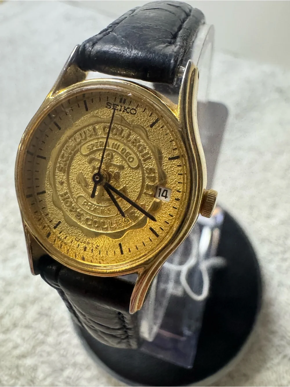 Seiko Gold Dial Black Leather Strap Watch